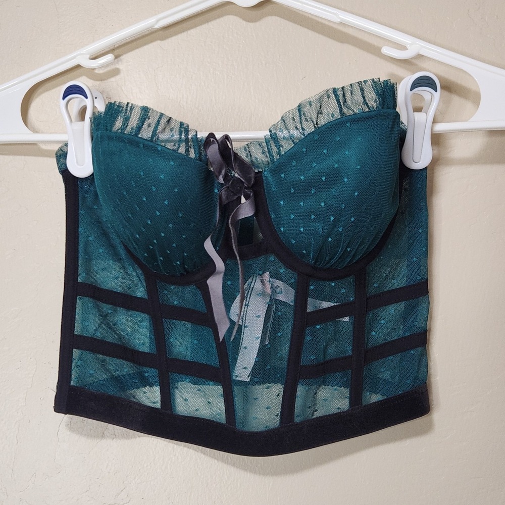 Victoria Secret Dream Angels Corset‎ Bra Top Women 32C Green Lace NWT